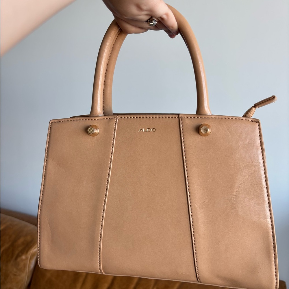 ALDO Camel Tan Leather Structured Satchel - Picture 5 of 16